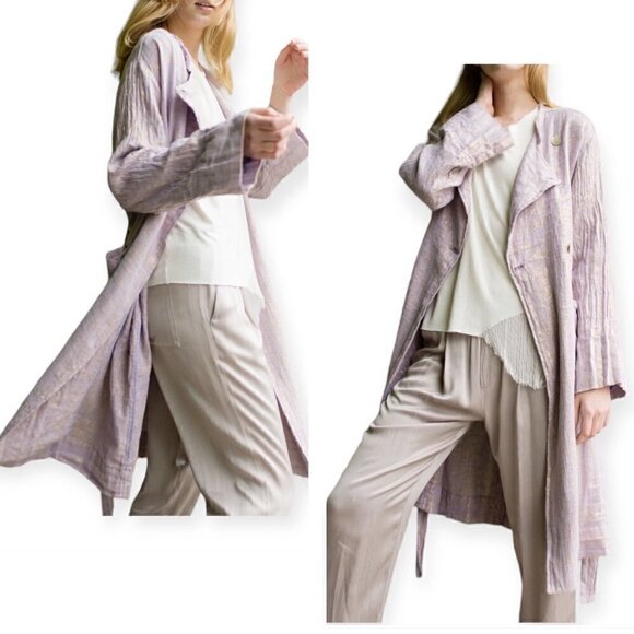 Raquel Allegra Trench Coat in Lilac Metallic, Size 2/M New with tag - Picture 3 of 16